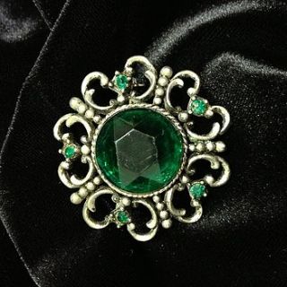 vintage silver and emerald style stone brooch by iamia