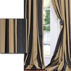 Black/ Gold Stripe Faux Silk Taffeta Curtain Panel