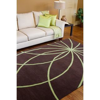 Hand tufted Contemporary Brown/green Zhores Wool Abstract Rug (76 X 96)