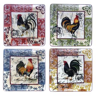 Certified International Lille Rooster 10.5 in Square Dinner Plates (set Of 4)