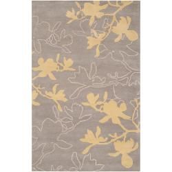 Jef Designs Hand tufted Contemporary Grey/yellow Dupion Wool Floral Rug (36 X 56)