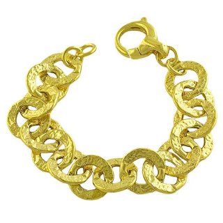 18 Karat Gold over Silver Hammered Flat Rolo Link Bracelet (7.5 Inch) Jewelry