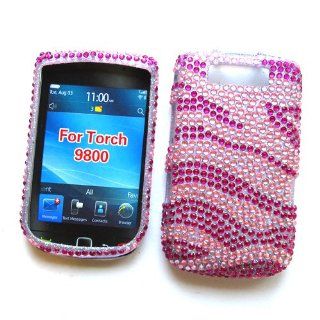 BlackBerry Torch 9800 & 9810 (AT&T) Snap on Protector Hard Case Rhinestone Cover "Pink Wave" Design Cell Phones & Accessories