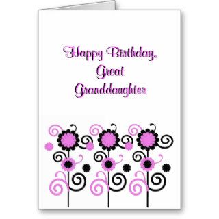 Gr. Granddaughter's Birthday, pink, black flowers Greeting Cards