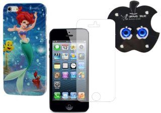 IPHONE 5 DISNEY'S LITTLE MERMAID HARD CASE + BLUE BLING BUTTON STICKERS + SCREEN PROTECTOR Cell Phones & Accessories