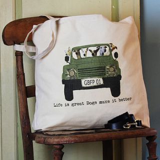 personalised your dog in a jeep tote bag by snapdragon