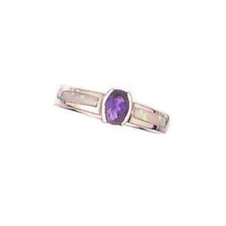 Amethyst & White Opal Inlay Ring (size 7) Jewelry