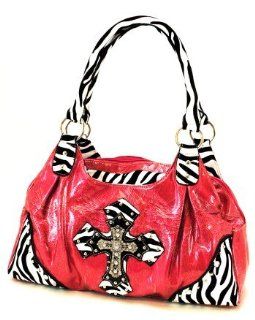 Treasures and Treasures Pink Cross Handbag with fuzzy zebra design 295 CRPINK   Top Handle Handbags