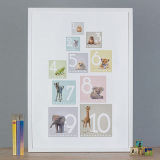 illustrated animals block number print by little blue zebra