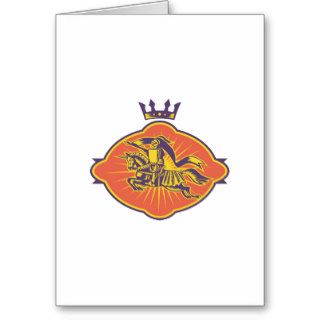Knight Riding Horse Lance Retro Greeting Cards