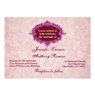 PINK Vintage Frame and Damask Wedding Template Personalized Invitation