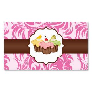Pink & Brown Floral Cup Cake Bakery Business Card