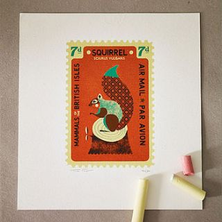 hand printed squirrel stamp print by rowen & wren