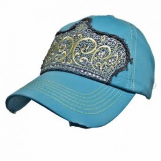 Luxury Divas Baby Blue Rhinestone Diva Crown Emblem Baseball Cap Hat