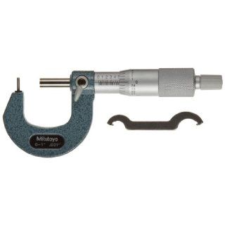 Mitutoyo 115 305 Tube Micrometer, Cylindrical Anvil, Ratchet Stop, 0 1" Range, 0.001" Graduation, +/ 0.00015" Accuracy, 2mm Dia. Pin Tip Outside Micrometers