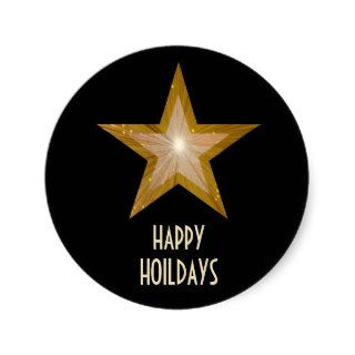 Gold Star 'Happy Holidays' round sticker black