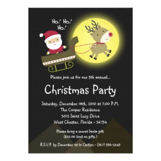 5x7 Santa Rudolf Night Christmas Party Invitation