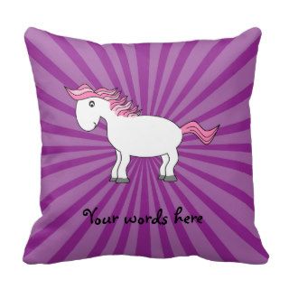 Pink hair white horse with purple sunburst throw pillow