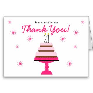 Pink Tiered Cake 21st Birthday Thank You Note Card