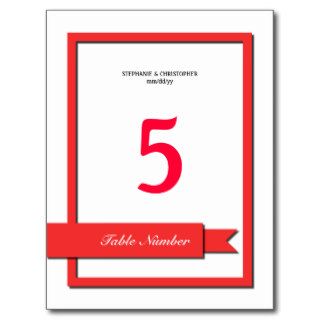 Red Ribbon Table Number Post Cards