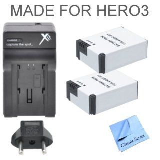 2 Pack Ultra High Capacity (1600 mAh) GoPro AHDBT 301 Replacement Batteries + 1 GoPro AWALC 001 Replacement Charger + CS Microfiber Cleaning Cloth  Camera & Photo