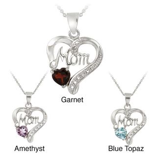 Glitzy Rocks Silver Gemstone and Diamond Accent Heart Necklace Glitzy Rocks Gemstone Necklaces