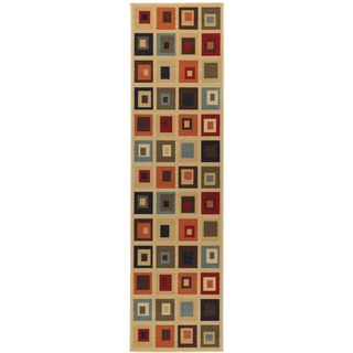 Printed Ottohome Contemporary Boxes Beige Runner Rug (2' x 7') Runner Rugs