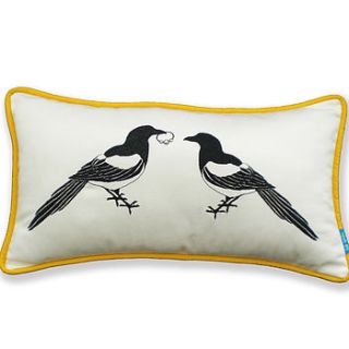 mr and mrs magpie cushion by kate sproston design