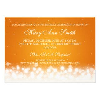 Elegant 50th Birthday Party Magic Sparkle Orange Invites