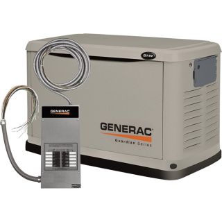 Generac Guardian Air-Cooled Standby Generator — 8kW (LP)/7kW (NG), 50 Amp Transfer Switch, Model# 6237  Residential Standby Generators