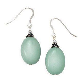 Aqua Blue ite Earrings Oval with Bead Sterling Silver Jewelry