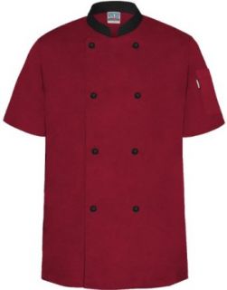 Newchef Fashion Red/Black Chef Jacket Contrast Collar Short Sleeves Chef Coat Clothing