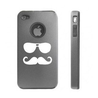 Apple iPhone 4 4S 4G Silver D2083 Aluminum & Silicone Case Cover Sunglasses Mustache Cell Phones & Accessories