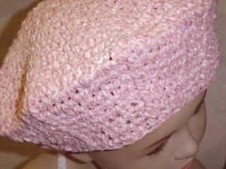 Bcg305pink, Hand Crocheted Pink Chenille and Gimp Tweed Beret for Teens and Adults