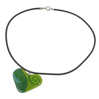 Fused Glass Heart Pendant   Green Swirl Design (Chile)