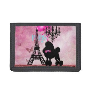 French Paris Girly Chic Poodle Eiffel Tower Damask Trifold Wallet