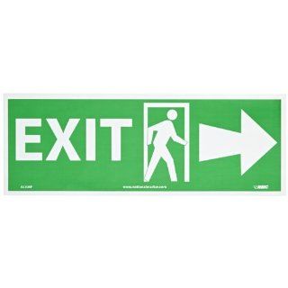 NMC GL308P Fire Sign, Legend "EXIT" with Door And Right Arrow Graphic, 14" Length x 5" Height, Glow Polyester, Yellow on Green Industrial Warning Signs