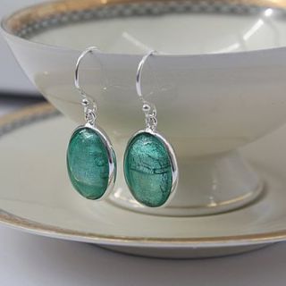 murano glass and silver oval earrings by claudette worters