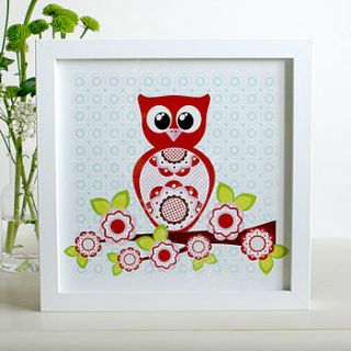 framed owl print by the strawberry card company