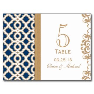 Navy Blue and Gold Moroccan Wedding Table Number Post Cards