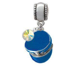 Blue Policeman's Hat Charm Bead with Clear AB Crystal Dangle Delight Jewelry