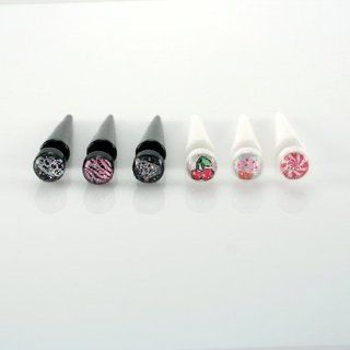 Black Acrylic Fake Tapers with Glitter Diamond Logo   16G (1.2mm) Wire   Sold as a Pair Tapered Body Piercing Plugs Jewelry