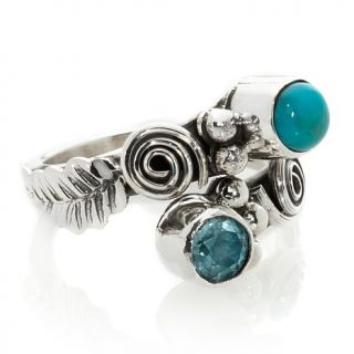 Chaco Canyon Couture Swiss Blue Topaz and Turquoise Adjustable Bypass Ring