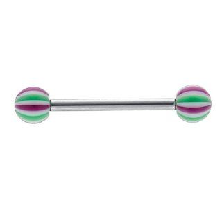 Red / Green / White Beach Ball UV Acrylic Tongue Ring   Barbell Body Jewelry Body Piercing Barbells Jewelry