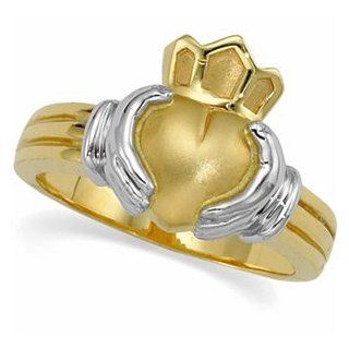 Ladies 14K Yellow/White Gold Claddagh Ring Jewelry