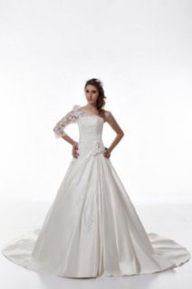 GEORGE DESIGN One Shoulder Lace Princeless Satin Chapel Train Wedding Dress