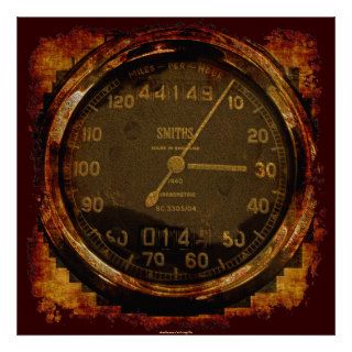 Grunge Old style Speedometer Auto Art Poster