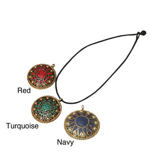 Goldtone Inlaid Natural Stone Cotton Cord Necklace (India) Necklaces