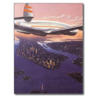 Vintage Airplane over Hudson River, New York City Postcards