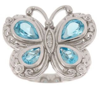 2.45 ct tw SwissBlue Topaz &Diamond Accent Sterling Butterfly Ring —